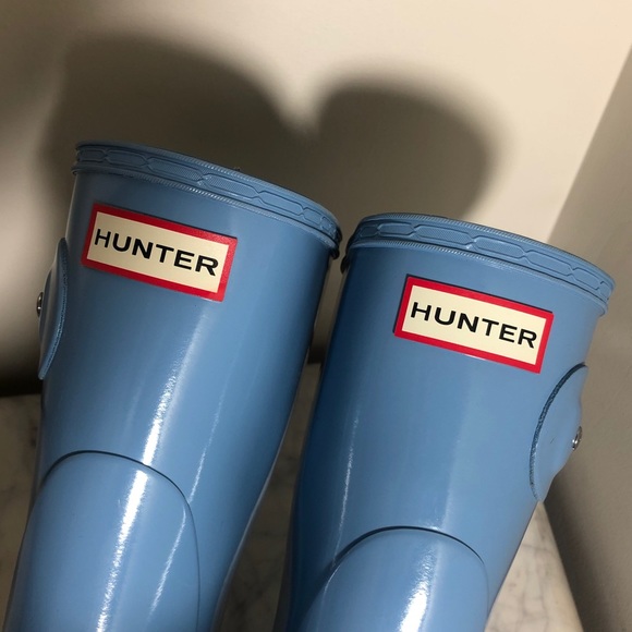 Sky Blue Glossy Hunter Boots - Picture 2 of 8